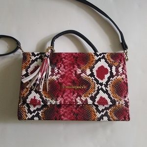 Boca Republic pink python snakeskin print boxy purse